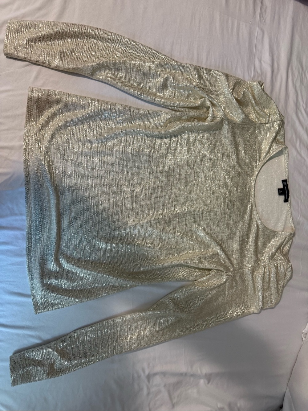 INC International Concepts Metallic Cream Long-Sleeve Tee